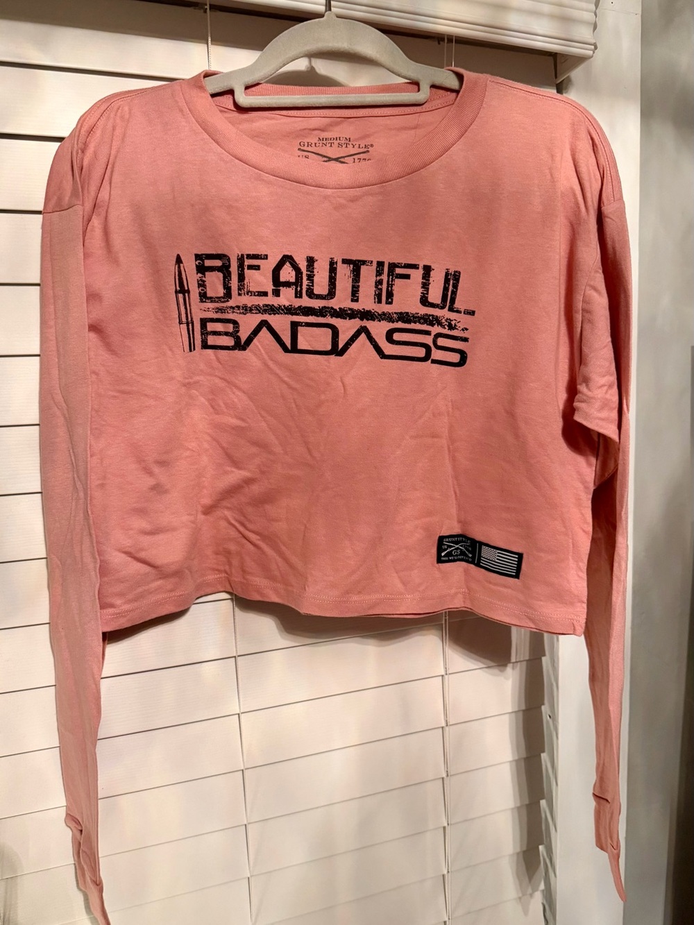 Grunt Style Pink 'Beautiful Badass' Long Sleeve Crop Top